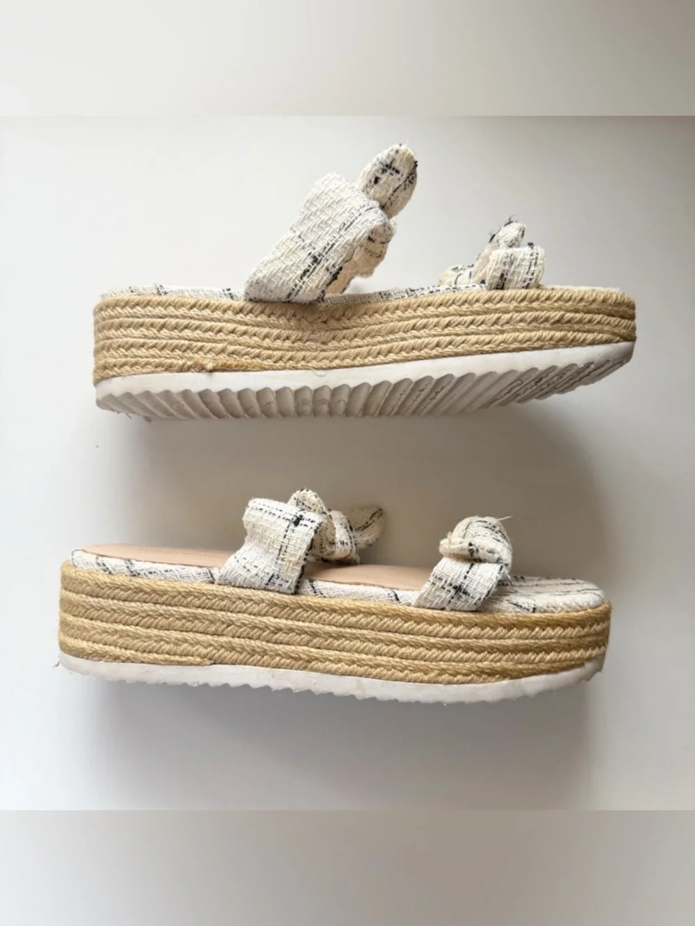 Stuart Weitzman Designer Tweed Bow Bandeau Espadrille Platform Sandals Size 8